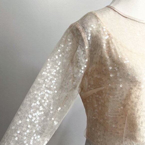 NWT JASON WU CHAMPAGNE SEQUIN ORGANZA LAYERED LONG SLEEVE CROP TOP - M - Picture 4 of 12